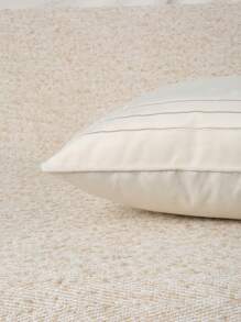 1pc Beige Velvet Embroidered Trim Sofa Lumbar Cushion Cover, Decorative Pillow Sham For Living Room, Bedroom (No Filler) - Beige - View 4