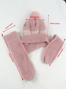 1pc Winter Warm Knit Beanie Hat Scarf Set For Women, Thickened And Attached With Knitted Neck Warmer - Pink - View 4