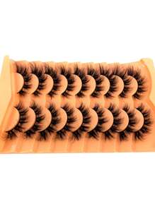 HBZGTLAD 9 对柔软蓬松的 3D 仿貂皮睫毛，手工卷曲合成貂皮假睫毛，浓密自然的睫毛，配玫瑰色睫毛带