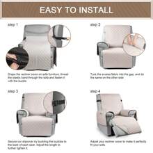 Waterproof Recliner Sofa Cover, Non-Slip Reclining Couch Covers For 1, 2 & 3 Seater, Recliner Couch Cover Furniture Protector With Elastic Straps - 卡其色 - 查看 8