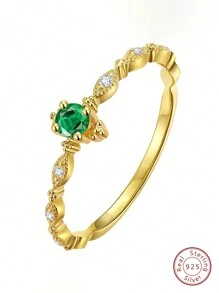 1枚复古奢华方形装饰金戒指，女士S925纯银精致首饰，女士舞会派对礼物 - 金色 - 查看 3