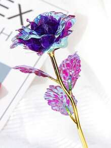 1pc Color Changing Rose & Purple Rose, Gold Foil & Rainbow Plated Purple Rose Flower - Multicolor - View 1