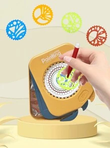 1pc Magic Flower Ruler Set Creative Painting Tool For Kids Including Various Painting Stencils, Educational Learning And Fun Science Toy Set For Boys And Girls Age 3+ With Storage Box To Hold Pens, Stickers And Art Crafts Supplies Great Gift For Kids - Mustard Yellow - View 2