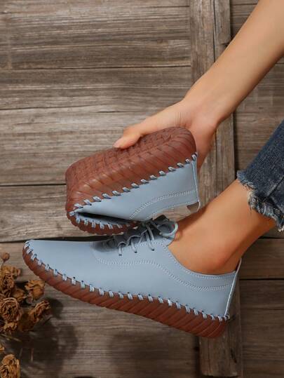 Nuovo Stile Scarpe Da Donna Taglie Forti Basse Con Lacci, Scarpe Bianche Con Suola In Muscolo Di Vacca Per Mamma In Taglie Grandi