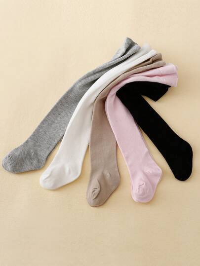 5pcs/Pack Girls' Solid Color Basic Leggings, Suitable For Layering And Outdoor Matching, All Season