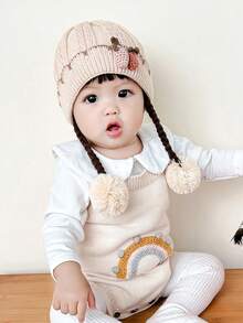 Baby Hat, Autumn And Winter Warm Ear Protection Cap, Outdoor Wig Cap For Boys And Girls, Cute And Lovely Thick Braid Double Layer Knit Hat - Beige - View 5