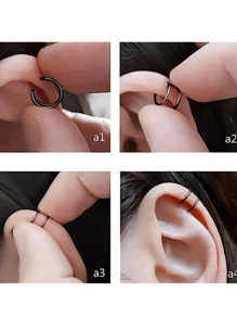 4pcs Stainless Steel Ear Clips Set, 2 Pairs Different Style In 1 Set, Packed In Plastic Box, Suitable For Both Men And Women Daily Wear - Silver - View 7