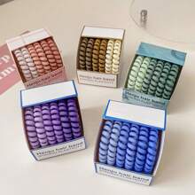 1盒6入女士多色簡潔耐用啞光盤旋式髮圈，高彈力馬尾控，優雅髮飾日常休閒適用 - 彩色 - 查看 3