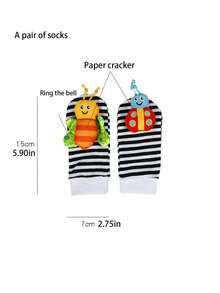 4 件套嬰兒手腕搖鈴、帶搖鈴和腕帶的襪子,適合 3-6 至 12 個月的男孩和女孩 - 彩色 - 查看 7