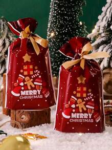10入組原創設計聖誕節禮品包裝束口袋,peace水果袋,返還禮品袋,打包袋 - 綠色 - 查看 5