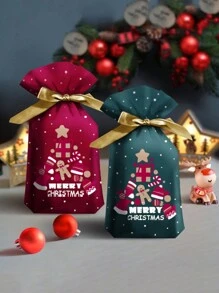 10入組原創設計聖誕節禮品包裝束口袋,peace水果袋,返還禮品袋,打包袋 - 綠色 - 查看 1