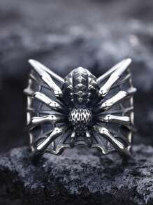 1入組時尚哥特式龐克黑暗的風格獨特設計古董金屬蜘蛛開放可調圓環,合適的適合男人及女人,情侶,萬聖節派對,夜店 - 復古銀色 - 查看 2