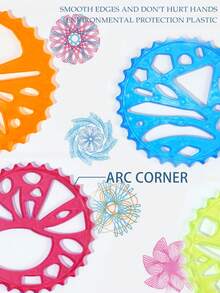 1pc Magic Flower Ruler Set Creative Painting Tool For Kids Including Various Painting Stencils, Educational Learning And Fun Science Toy Set For Boys And Girls Age 3+ With Storage Box To Hold Pens, Stickers And Art Crafts Supplies Great Gift For Kids - Mustard Yellow - View 4