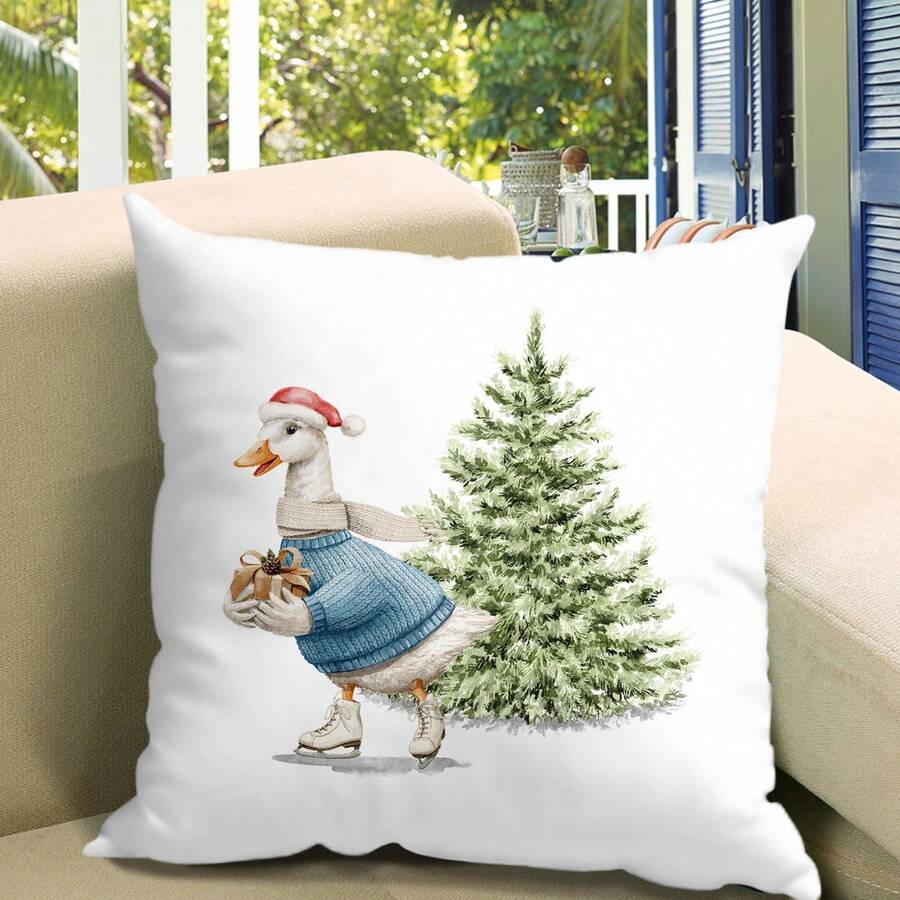 Christmas Tree Pattern Pillowcase, Festive Decoration Cushion Cover For Home Sofa Pillow - Champagne - View 1