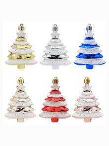 4 件形狀獨特聖誕樹裝飾品,塑膠彩繪懸掛裝飾品 - 紅色 - 查看 4