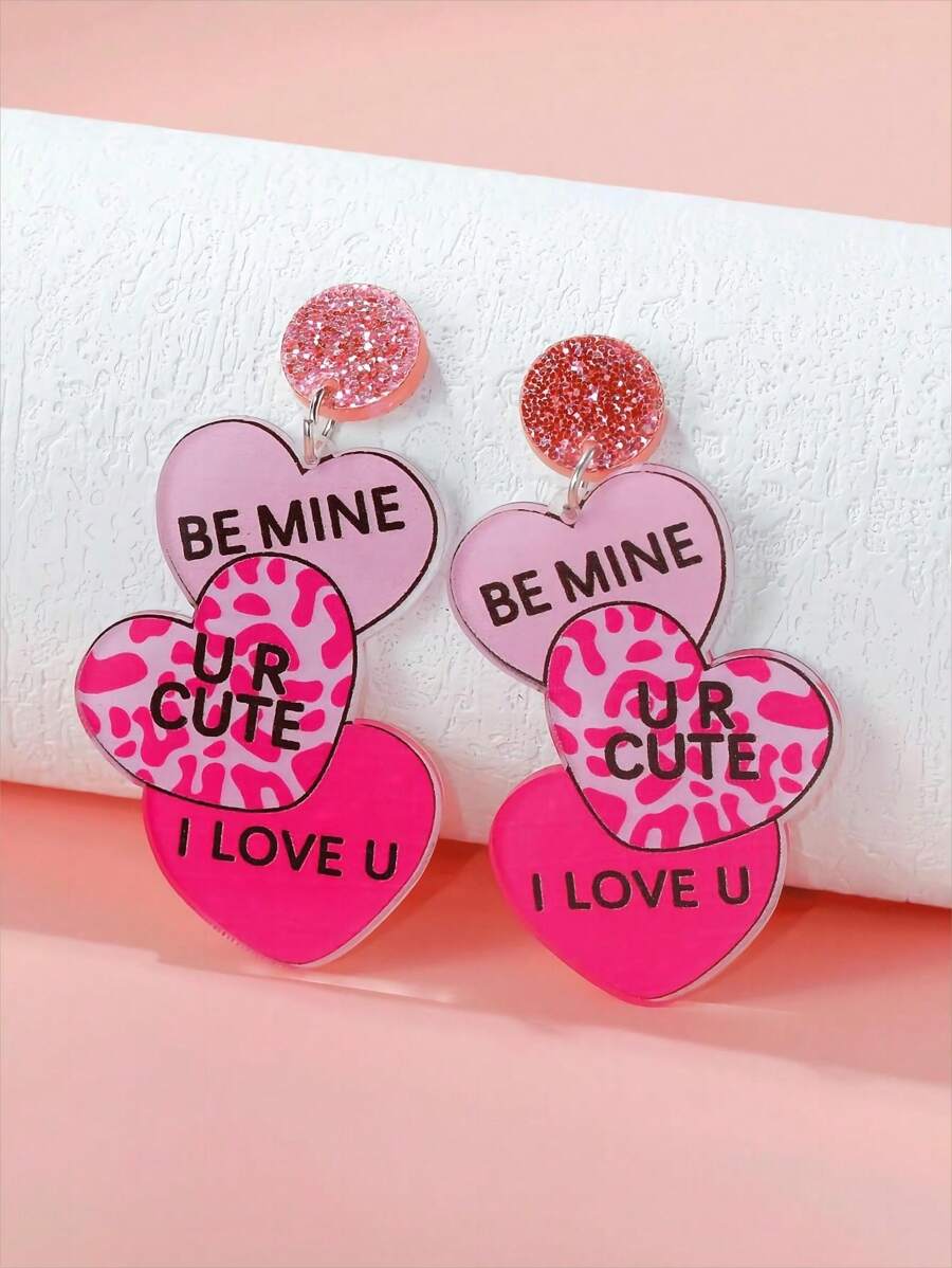 1 Đôi Bông Tai Ba Trái Tim Acrylic Ngọt Ngào Dễ Thương Thích Hợp Cho Phụ Nữ Đeo Hàng Ngày - Nhiều màu - Xem 1