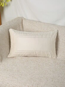 1pc Beige Velvet Embroidered Trim Sofa Lumbar Cushion Cover, Decorative Pillow Sham For Living Room, Bedroom (No Filler) - Beige - View 3