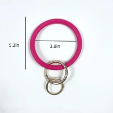 矽膠鑰匙圈手腕鑰匙扣圓形手鍊手腕鑰匙圈黑色女士情人節禮物家居用品汽車配件 - 玫紅色 - 查看 7