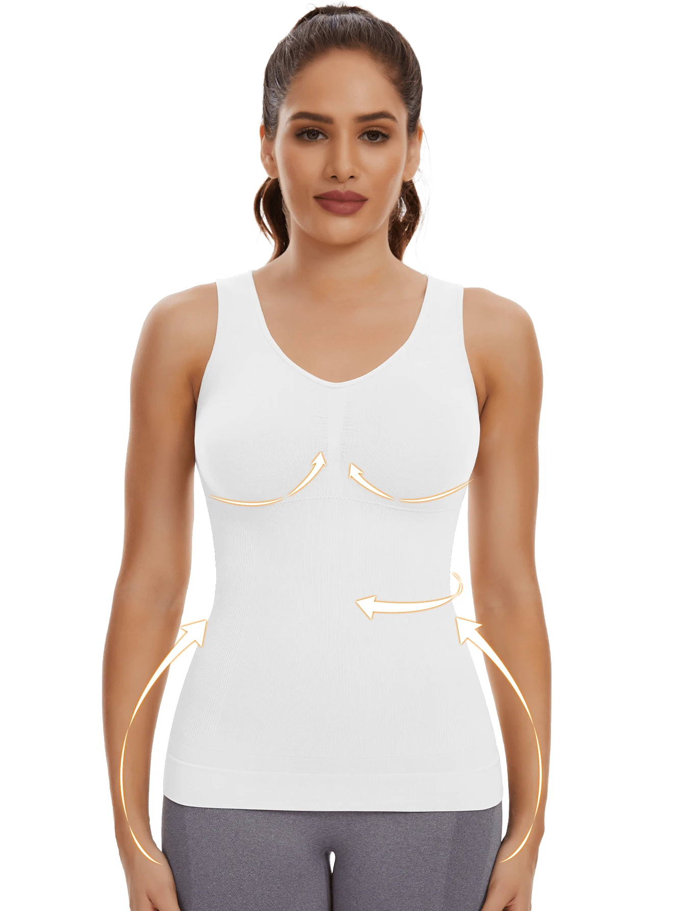 Women's White Shapewear Tank Top With Padded Chest & Waist Cincher SHEIN USA
