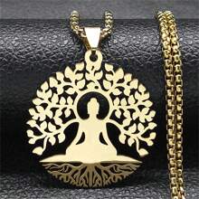 1pc Gold Meditation Tree & Buddha Pendant Necklace - Gold - View 7