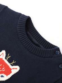 Annil Girls' Clothing Pure Cotton Sweater Autumn And Winter Baby Cartoon Warm Round Neck Sweater Blue - Blue - View 3