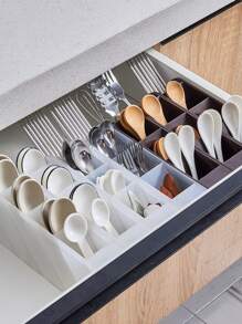 1pc Simple Transparent Kitchen Drawer Organizer, Slant Insertion Four Grid Cutlery Storage Box For Fork Knife Spoon - Clear - View 1