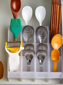 1pc Simple Transparent Kitchen Drawer Organizer, Slant Insertion Four Grid Cutlery Storage Box For Fork Knife Spoon - Clear - View 4