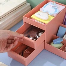 1pc Pink Multi-functional Desktop Storage Box, Drawer Style Cosmetic Organizer, Office Desk Stationery & Makeup Organizer, Dressing Table Storage Rack - Pink - View 5