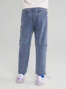 Annil Tween Boy Denim Pants Autumn And Winter Casual Printed Thermal Jeans Blue - Blue - View 2