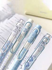 4入組格紋圖案中性筆 - 淺藍色 - 查看 5