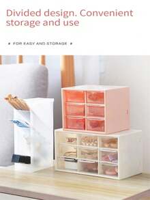 1pc Pink Grid Drawer Box With Three Layers For Stationery, Jewelry, Cosmetics Storage - Baby Pink - View 4