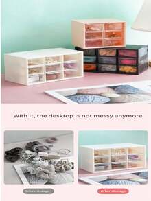 1pc Pink Grid Drawer Box With Three Layers For Stationery, Jewelry, Cosmetics Storage - Baby Pink - View 7