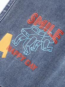 Annil Tween Boy Denim Pants Autumn And Winter Casual Printed Thermal Jeans Blue - Blue - View 5