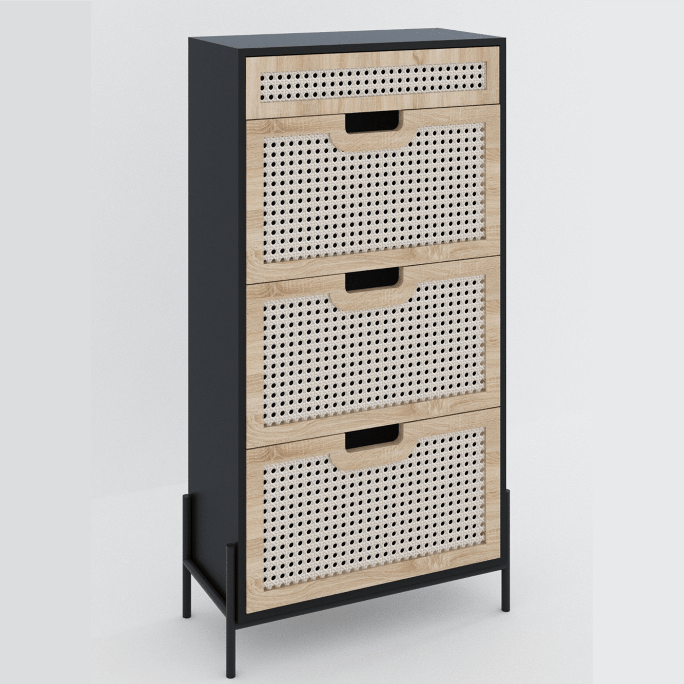 Rattan Shoe Rack Storage with 3 Flip Door 1 Drawer, Shoe for Entryway SHEIN USA