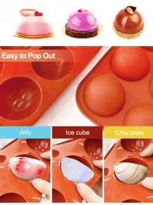 1pc 6-cavity Semi-circle Silicone Pudding Mold Cake Decoration Chocolate Mold - Red - View 3