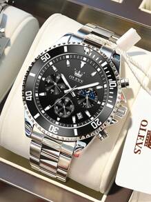 OLEVS. OLEVS Mens Watches Chronograph Luxury Dress Moon Phase Quartz Stainless Steel Waterproof Luminous Business Calendar Wrist Watch - Đen và trắng - Xem 1