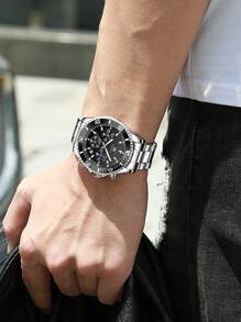 OLEVS. OLEVS Mens Watches Chronograph Luxury Dress Moon Phase Quartz Stainless Steel Waterproof Luminous Business Calendar Wrist Watch - Đen và trắng - Xem 4