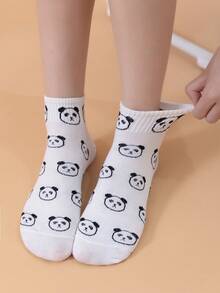 1 雙女式黑白熊貓圖案簡約短襪 - 彩色 - 查看 4