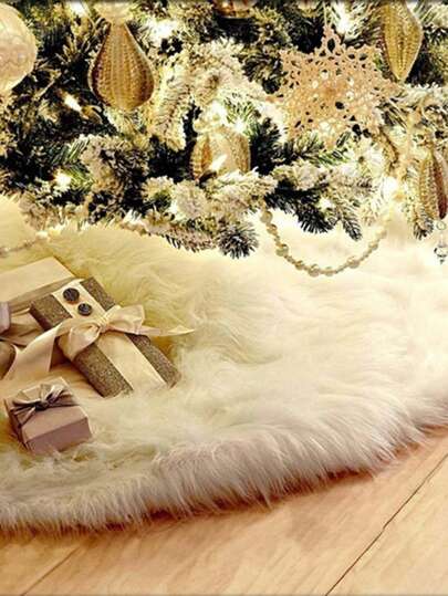 1pc White Fluffy Christmas Tree Skirt Holiday Decoration Best Gifts Birthday Home Decor Christmas Decorations Room Decor Winter Christmas Decorations Home Christmas Gifts Christmas Decor