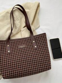 格子大容量手提電腦包,簡約休閒肩袋女式多功能時尚手提包和錢包,適用於通勤和外出,復古風格桶包式時尚的媽媽包,提手揹包手提斜挎多用途的日常使用包