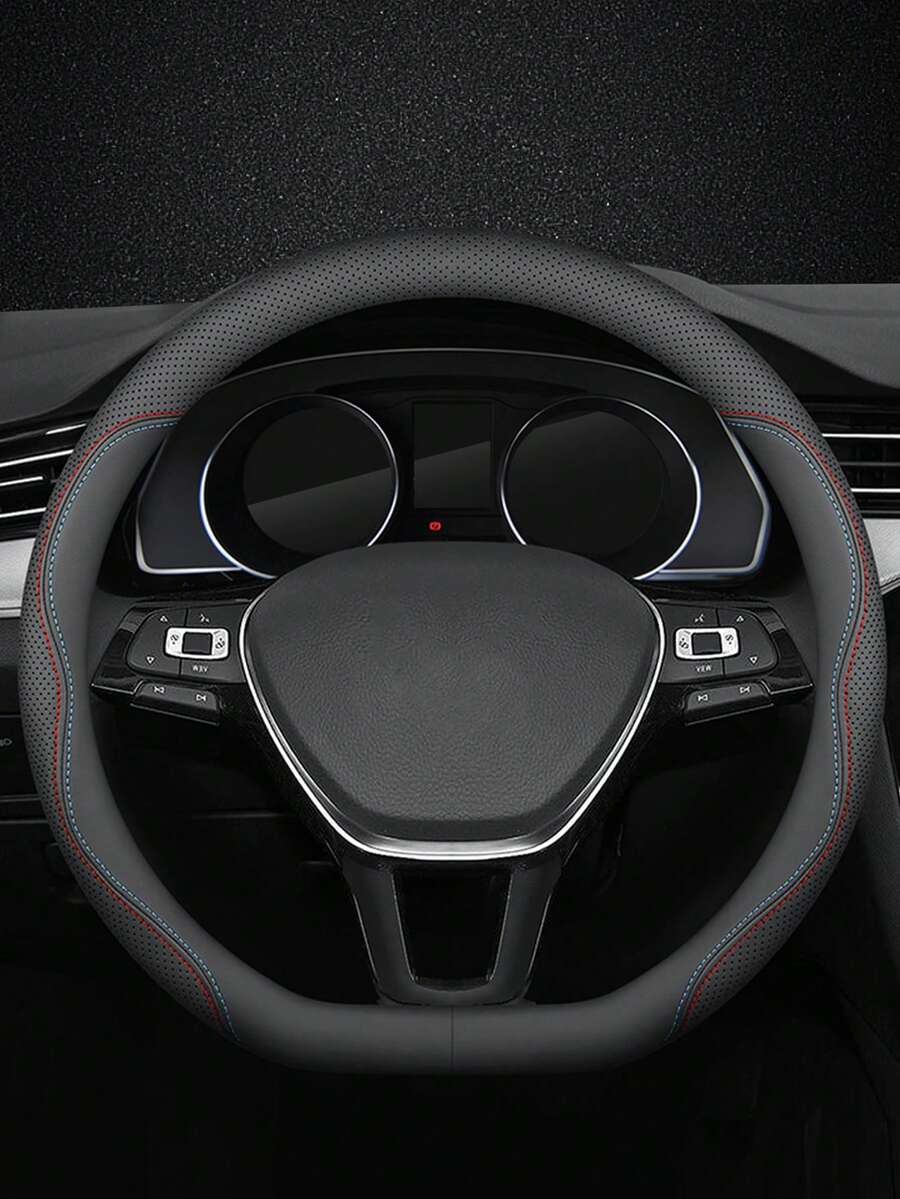 1pc Car D-shaped Steering Wheel Cover, 38 Cm Diameter, Four Seasons Universal Leather D-shaped Steering Wheel Cover - Multicolor - View 1