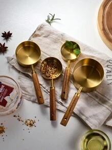 Ensemble De 8 Tasses Et Cuillères À Mesurer, 4 Tasses À Mesurer Et 4 Cuillères En Acier Inoxydable Doré Avec Manche En Bois, Cuisine/nourriture/liquide/cuisson, Gadget De Cuisine À Mesurer Délicat (or)