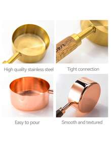 Ensemble De 8 Tasses Et Cuillères À Mesurer, 4 Tasses À Mesurer Et 4 Cuillères En Acier Inoxydable Doré Avec Manche En Bois, Cuisine/nourriture/liquide/cuisson, Gadget De Cuisine À Mesurer Délicat (or)