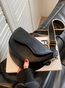 Yogodlns 女士復古造型單肩包,寬帶鞍袋車縫包,多功能手提包 - 黑色 - 查看 3