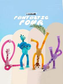 Byson 1 件 LED 伸缩吸盘长颈鹿玩具，变形伸缩管坐立不安玩具，弹出管，坐立不安管感官玩具，适合男孩女孩紫色（长颈鹿）