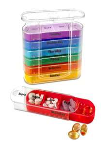 1個行動方便的,顏色豐富,防潮、防臭藥盒,可旅行使用的大號藥丸盒,每天4次,每周xl上午下午藥盒,一天兩次的7天藥盒,超大號日常維他命組織架,大型藥丸容器,藥物分配器(彩虹色)-非常適合旅途中整理藥物 - 彩色 - 查看 1