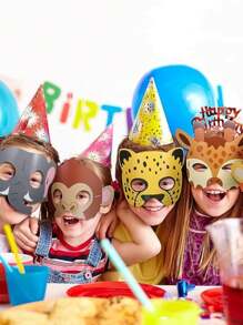 16 件（7.8 英寸 * 6.4 英寸）动物毛毡面具，派对礼物动物面具，丛林野生动物主题生日派对装饰品 - 淺灰色 - 查看 6