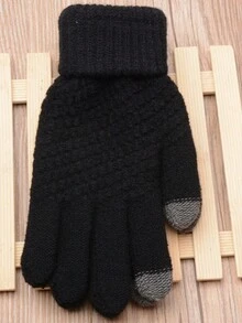1 Pair Fashionable Warm, Thickened And Plush Touch Screen Gloves For Autumn And Winter - Black - View 3