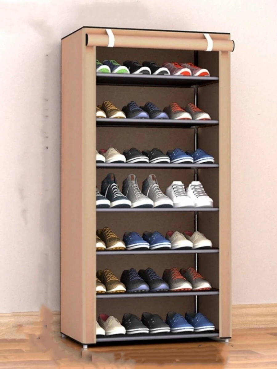 8 Layers 7 Grids Coffee-color Metal Shoe Organizer Rack For Men & Women, Simple Style, Suitable For Living Room & Entrance - Coffee Brown - View 1