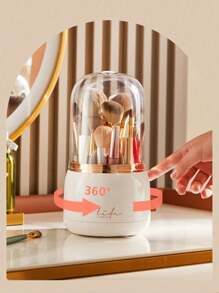 1個化妝品旋轉防塵刷具收納架,適用於梳妝臺桌面筆口唇膏眼影架子 - 白色 - 查看 3